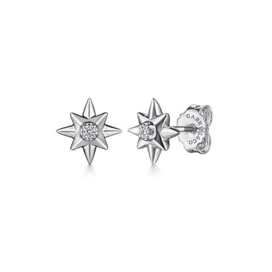 Sterling Silver Diamond Star Stud Earrings