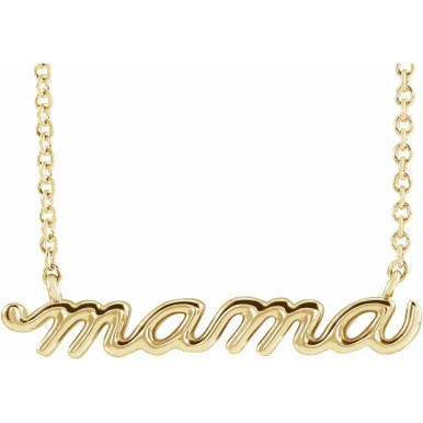 14K Gold Petite Mama Script 16" Necklace