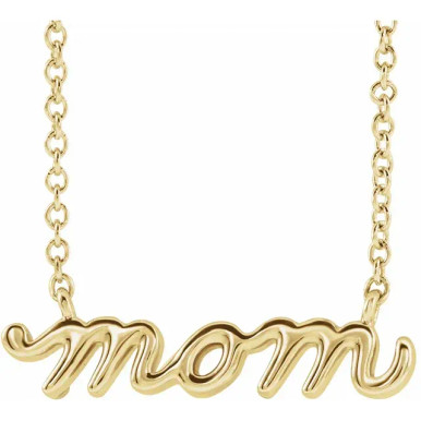 14K Gold Petite Mom Script 16" Necklace