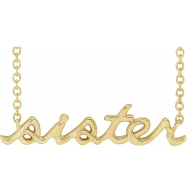 14K Gold 'Sister' Script 18" Necklace