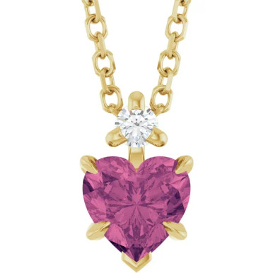 14K Valentine Heart Gemstone & Natural Diamond Necklace