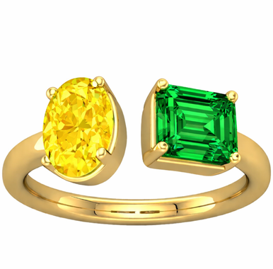 1.01 Natural Fancy Yellow Oval and Emerald Two Stone Preset Emerald Engagement Ring