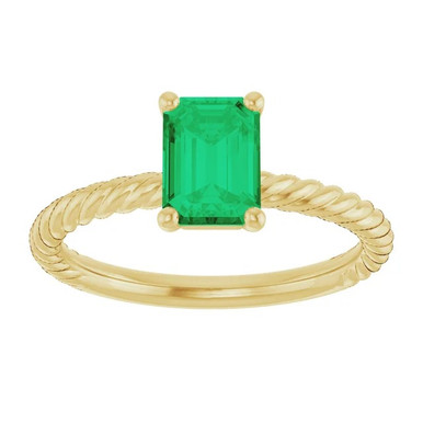 14K Yellow Lab-Grown Emerald Rope Ring