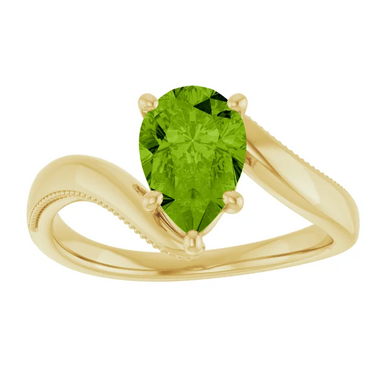 14K Yellow Natural Peridot Bypass Ring