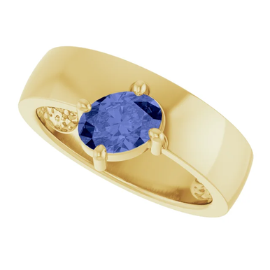 14K Yellow Gold Asymmetric Gemstone Wide Band Ring