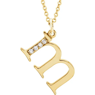 14K Natural Diamond Lowercase Initial Necklace