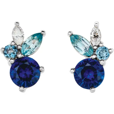 Multi-Shape Blue Sapphire and Gemstone Earrings