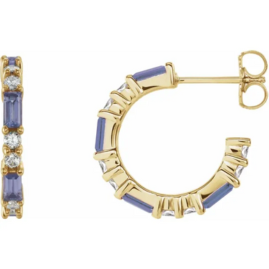 Baguette Gemstone and Natural Diamond Hoop Earrings