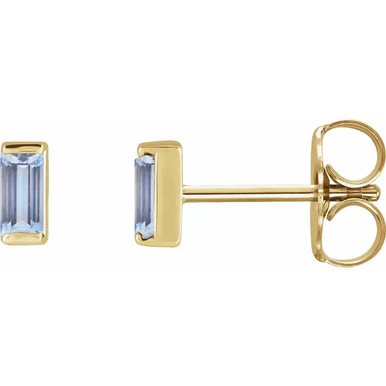 14K Gold Gemstone Baguette Stud Earrings