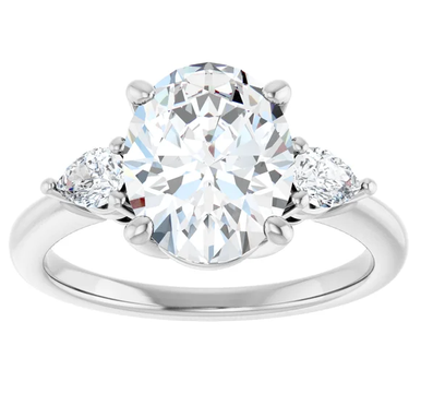 2.1 CT E VVS2 Oval Kiana Three Stone Preset 14k White Gold Engagement Ring