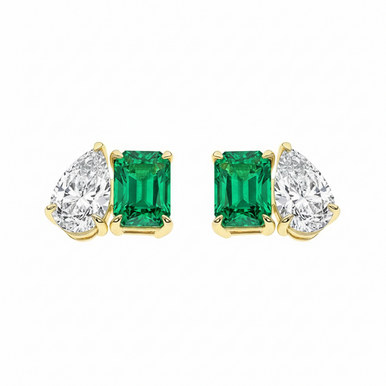 Toi et Moi - Pear & Green Emerald Earrings