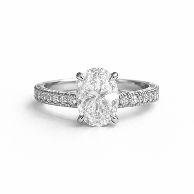 Platinum Diamond Hidden Accent Oval Pre Set Engagement Ring