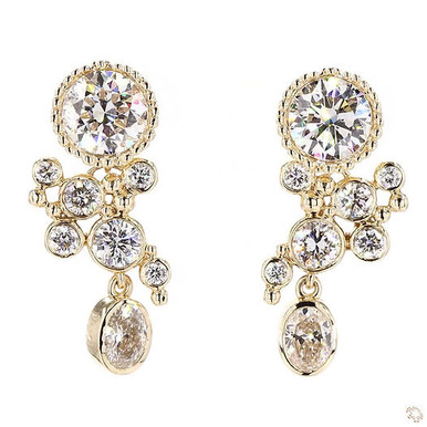 Round Bezel Cluster Earrings