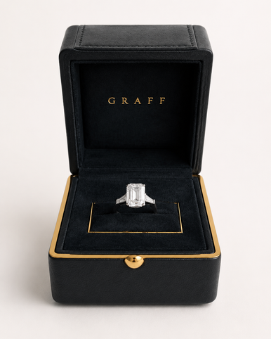 Graff Platinum Emerald Cut Diamond Three-Stone Engagement Ring