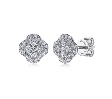 14K White Gold Diamond Clover Stud Earrings