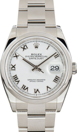 Rolex Datejust 36 White Roman Dial Stainless Steel Jubilee Watch 16234 (2004)