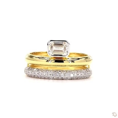 Emerald and Pave Ring Stack with Lab Diamonds (1 CT)