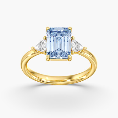 Fancy Vivid Blue Lab-Grown Diamond Three Stone Ring - Emerald 3ct