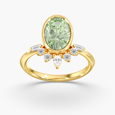 Fancy Vivid Green Lab-Grown Oval Bezel Set Diamond Ring