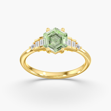 Fancy Vivid Green Hexagon Lab-Grown Color Diamond Ring