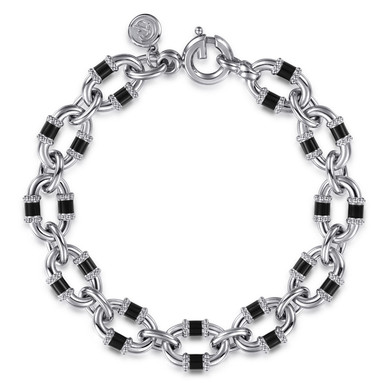 925 Sterling Silver Bujukan Link Bracelet with Black Enamel
