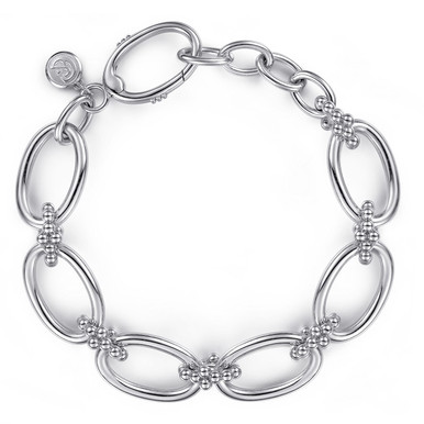 925 Sterling Silver Bujukan Clover Beaded Link Chain Bracelet