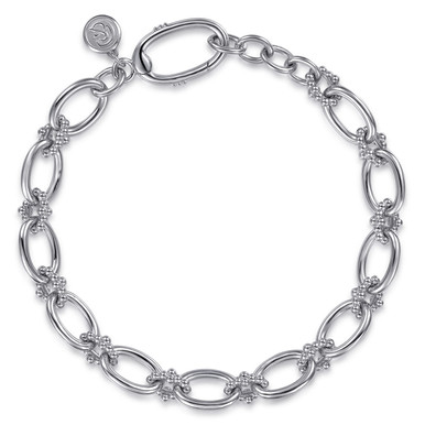 925 Sterling Silver Bujukan Clover Beaded Link Chain Bracelet