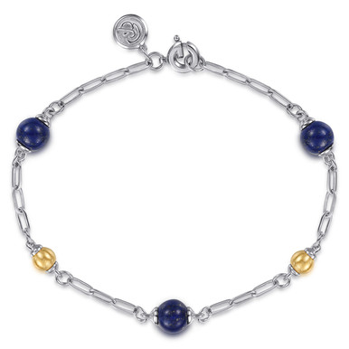 14K Yellow Gold and 925 Sterling Silver Brush Bujukan Beads Station Bracelet