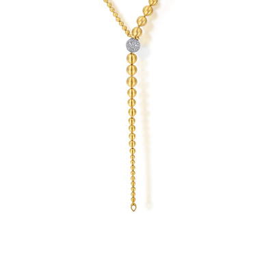 14K White & Yellow Gold Graduating Bujukan Beads and Diamond Y Necklace