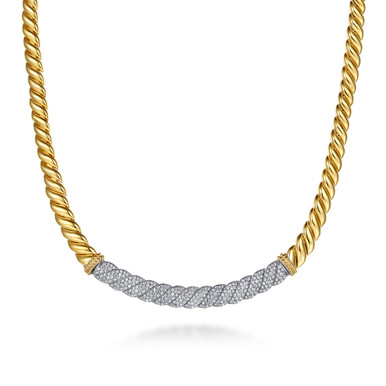 14K White & Yellow Gold Bujukan Diamond Bar Necklace