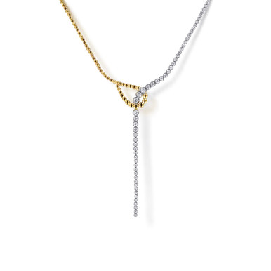 14K White & Yellow Gold Bujukan and Graduating Diamond Y Necklace
