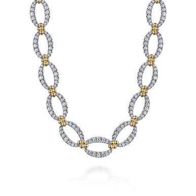 14K Yellow-White Chain Diamond Link Necklace