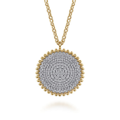14K Yellow Gold Bujukan Diamond Pave Medallion Pendant Necklace