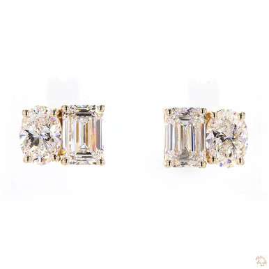 Emerald & Oval Toi et Moi Lab Grown Diamond Earrings