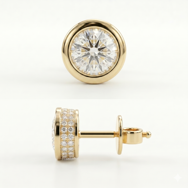Round Bezel Double Hidden Halo Lab Grown Diamond Studs