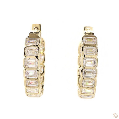 Emerald Bezel Lab Grown Diamond Hoop Earrings