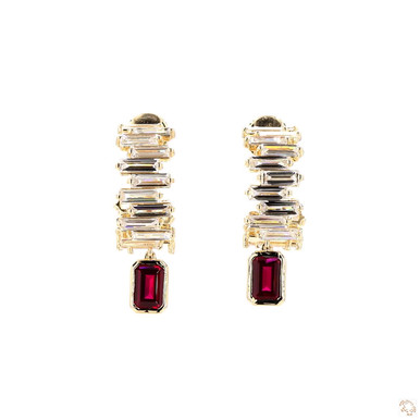 Arc Baguette Bezel Ruby Gemstone & Lab Grown Diamond Hoop Earrings