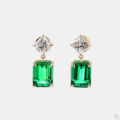 Princess & Green Emerald Lab Grown Diamond Drop Earrings