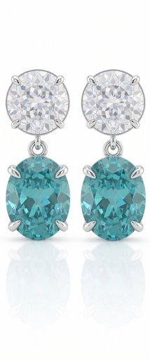 Portuguese Round Aquamarine Gemstone & Lab Grown Diamond Drop Earrings