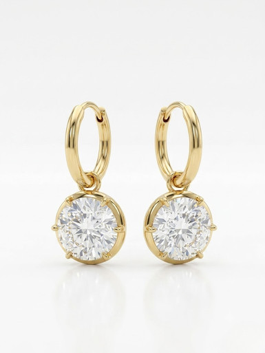 Round Bezel Prong Lab Grown Diamond Hoop Earrings