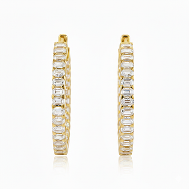 Emerald East West Lab Grown Diamond Hoop Earrings