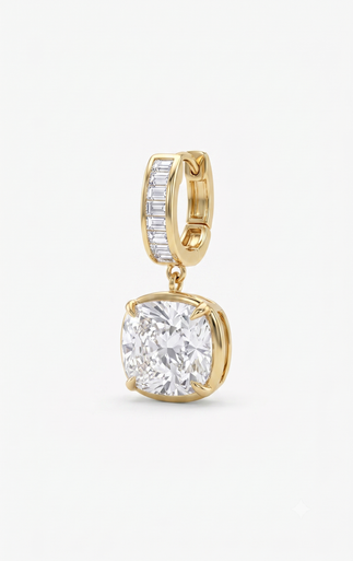 Elongated Cushion Emerald Lab Grown Diamond Charm Necklace