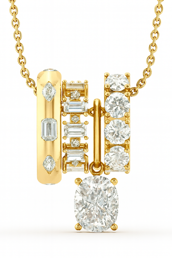Multi Cushion Drop Lab Grown Diamond Charm Necklace
