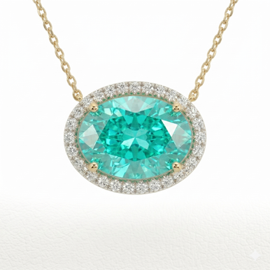 Oval Aqua Halo Lab Grown Diamond Pendant Necklace