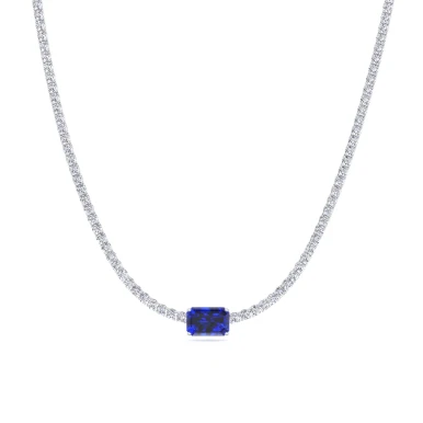 Sapphire Center Lab Grown Diamond Tennis Necklace