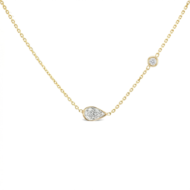 Pear Half Bezel Round Lab Grown Diamond Pendant Necklace