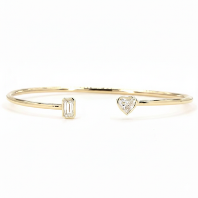 Toi et Moi Emerald Heart Lab Grown Diamond Bangle Bracelet