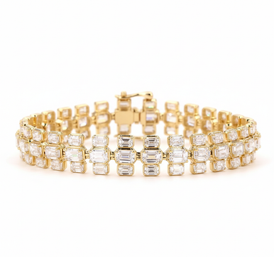 Three Row Emerald Bezel Prong Lab Grown Diamond Bezel Bracelet