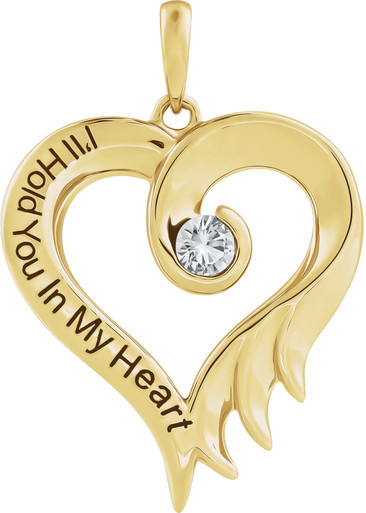 14K Yellow Gold Vermeil Birthstone Engraved "I'll Hold You In My Heart" Pendant