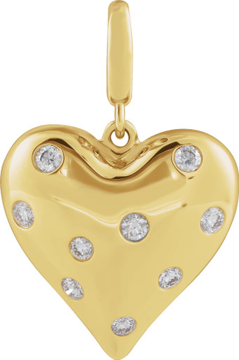 14K Yellow Gold Vermeil 1/6 CTW Lab-Grown Diamond Puffed Heart Charm/Pendant